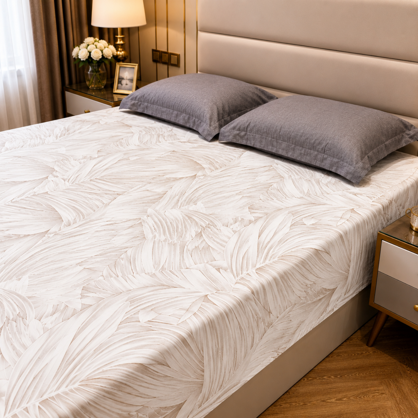 Geometric Queen Pure Cotton Bedsheet —Feather Print