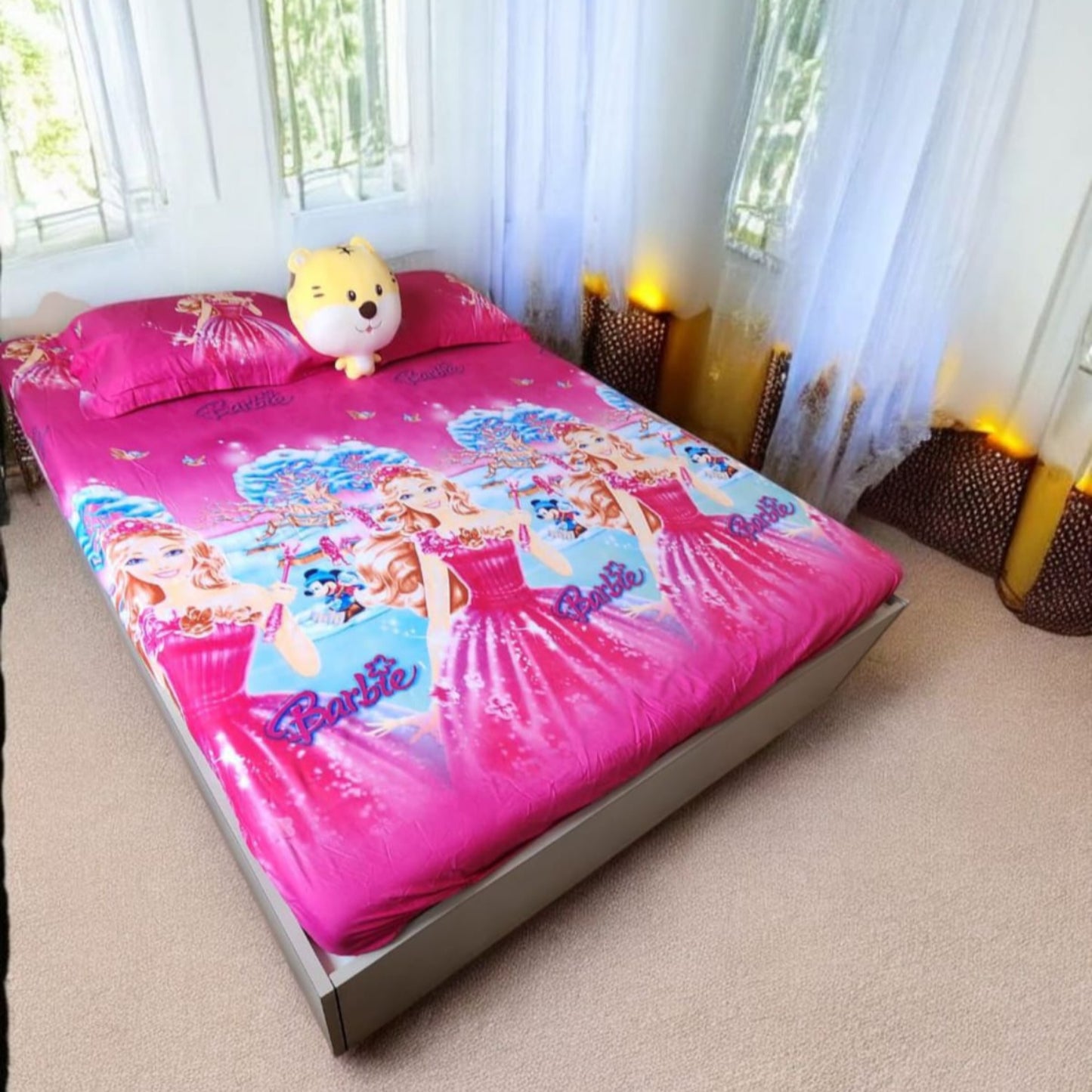 Kids Queen Glaze  Cotton Bedsheet —  Barbie Glam