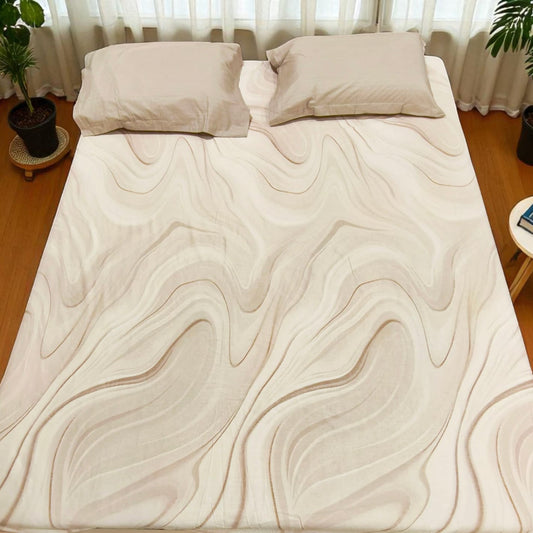 Geometric King Pure Cotton Bedsheet — Beige