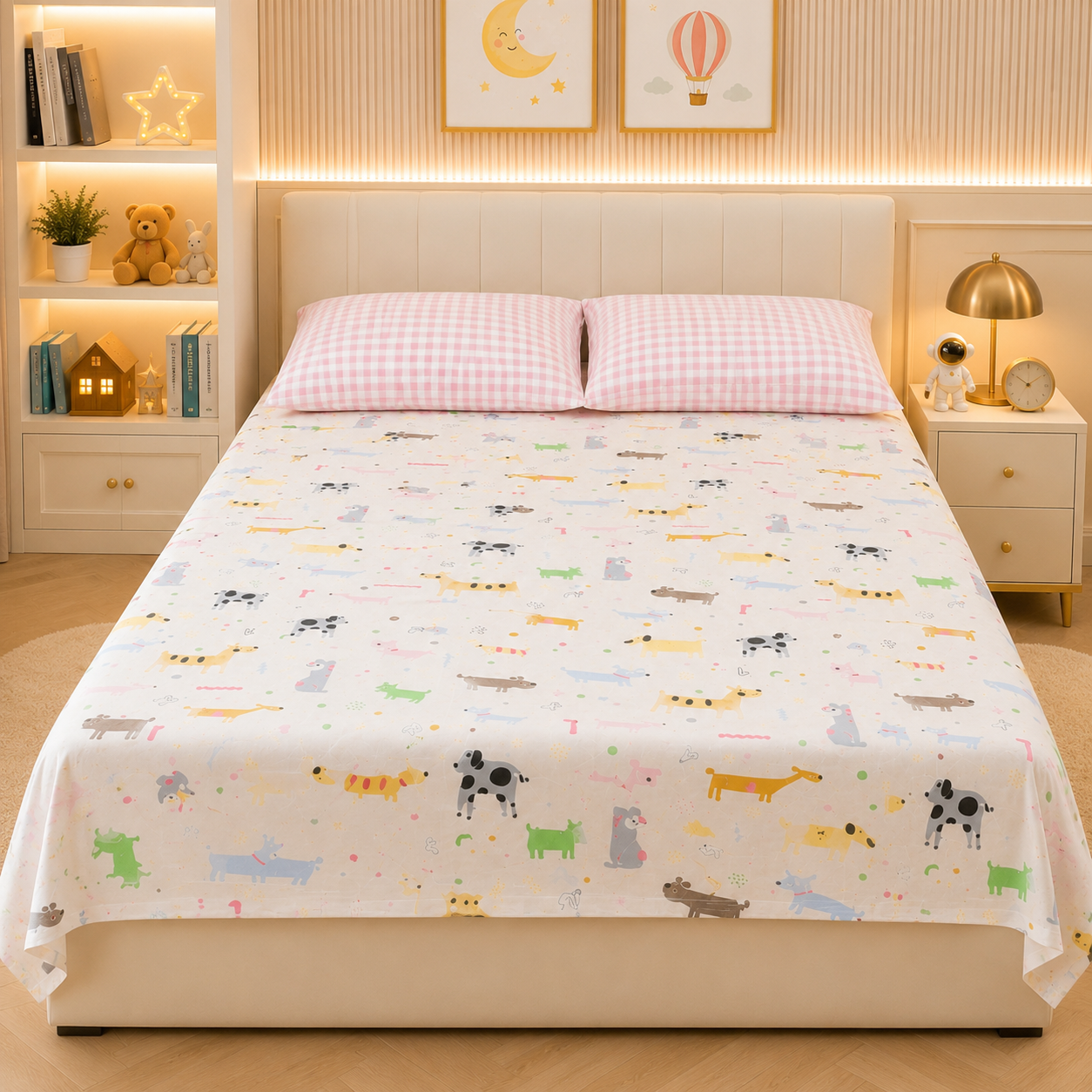 Puppy Love  Kids King Pure Cotton Bedsheet-White