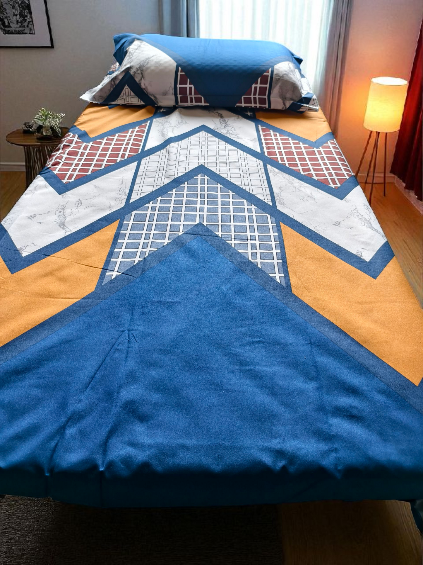 Geometric Single Glaze  Cotton Bedsheet — Deep Blue