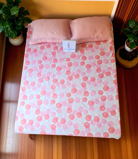 Floral King Pure Cotton Bedsheet — Pink