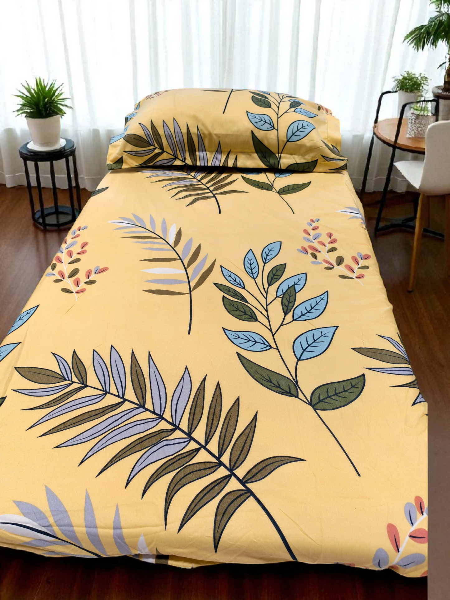 Floral Single Glaze  Cotton Bedsheet — Yellow
