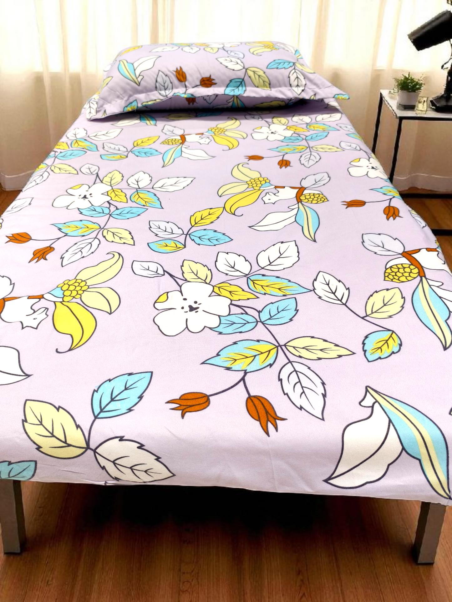 Floral Single Glaze  Cotton Bedsheet — Lavender