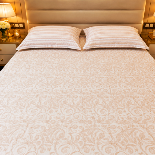 Geometric Queen Pure Cotton Bedsheet —Beige