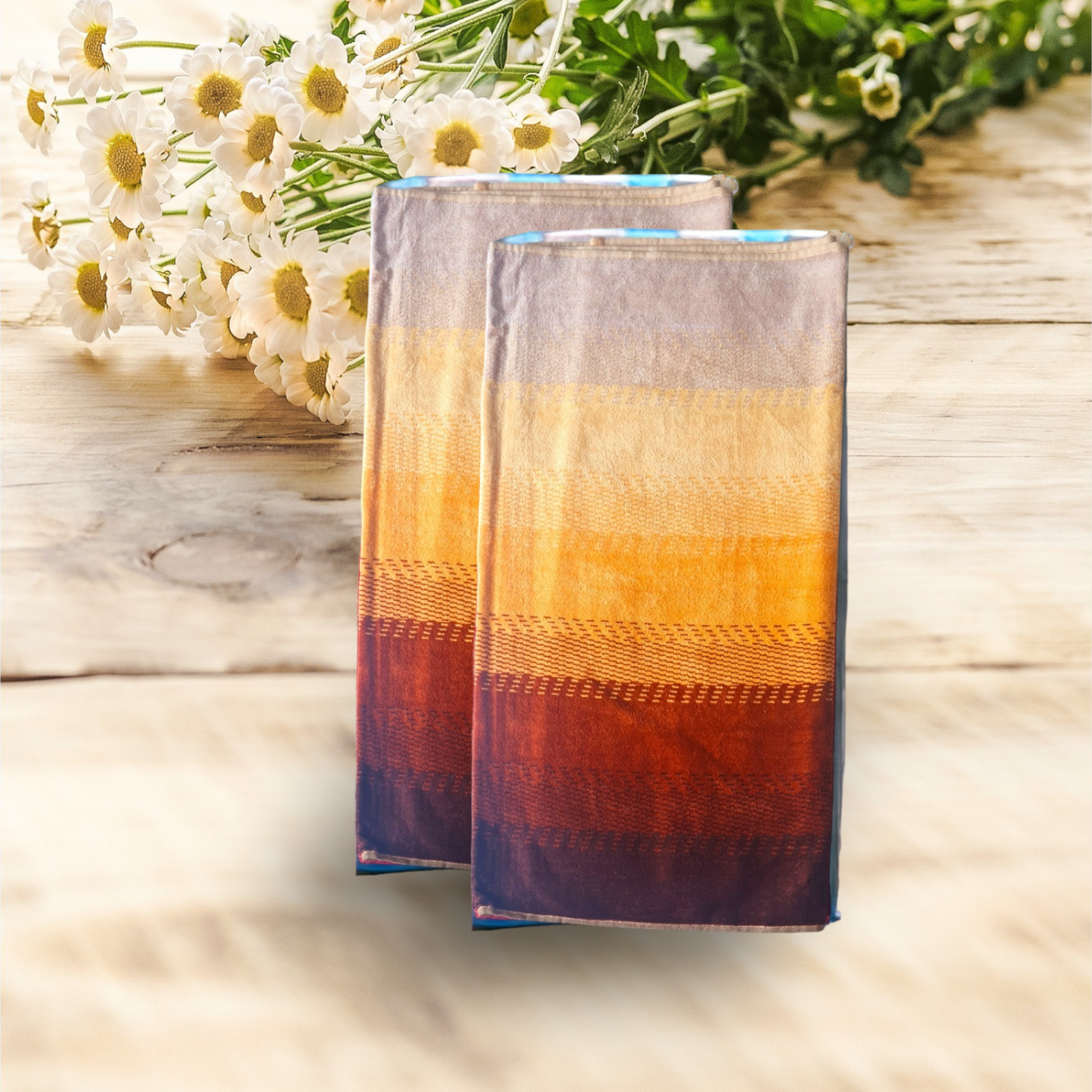 Ombre Cotton Hand Towels -Mustard Yellow (Pair)