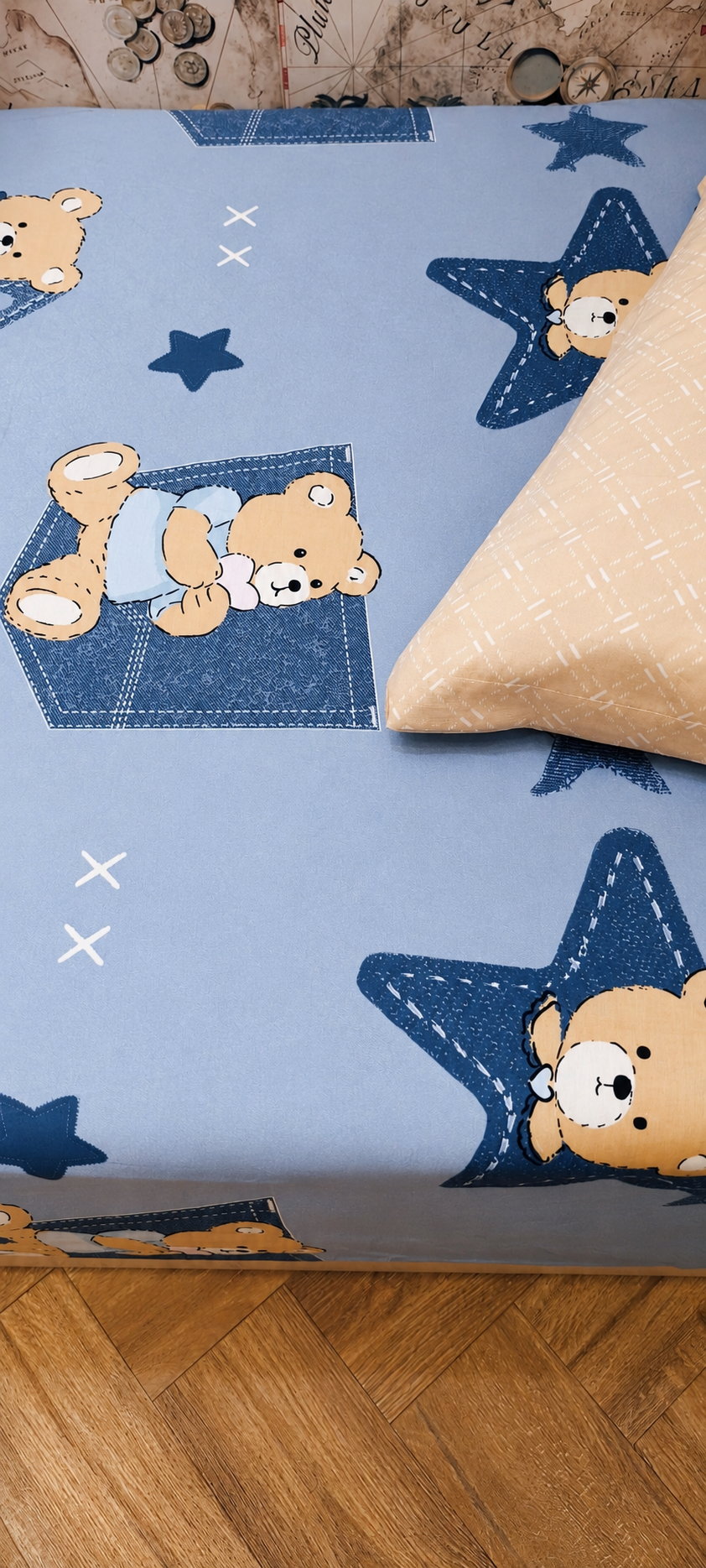 Blue Teddy  Kids King Pure Cotton Bedsheet