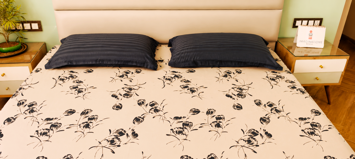 Floral King Pure Cotton Bedsheet —Beige