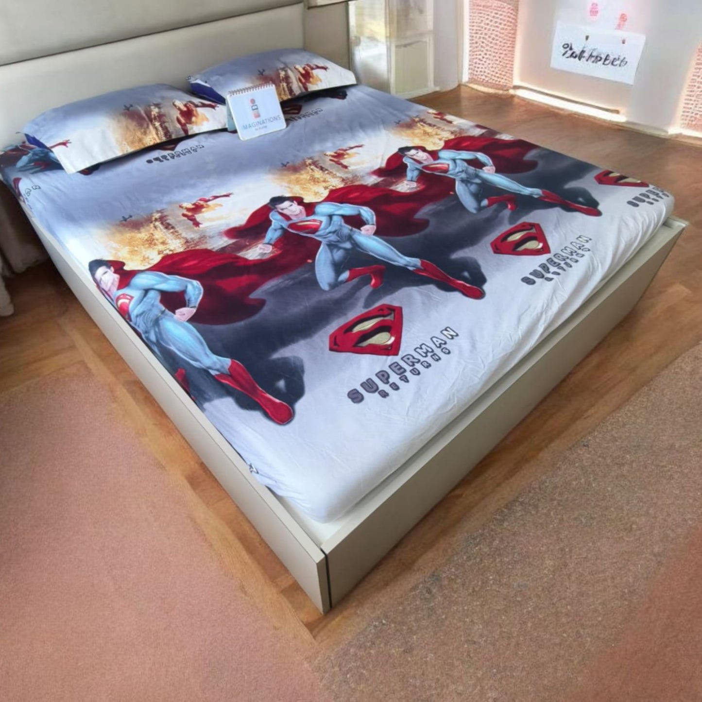 Kids Queen Glaze  Cotton Bedsheet — Superman