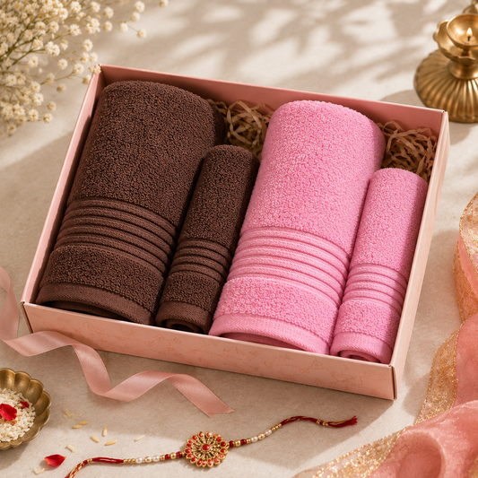 Bath Linen Jodi Hamper- Light Pink-Brown (2+2)