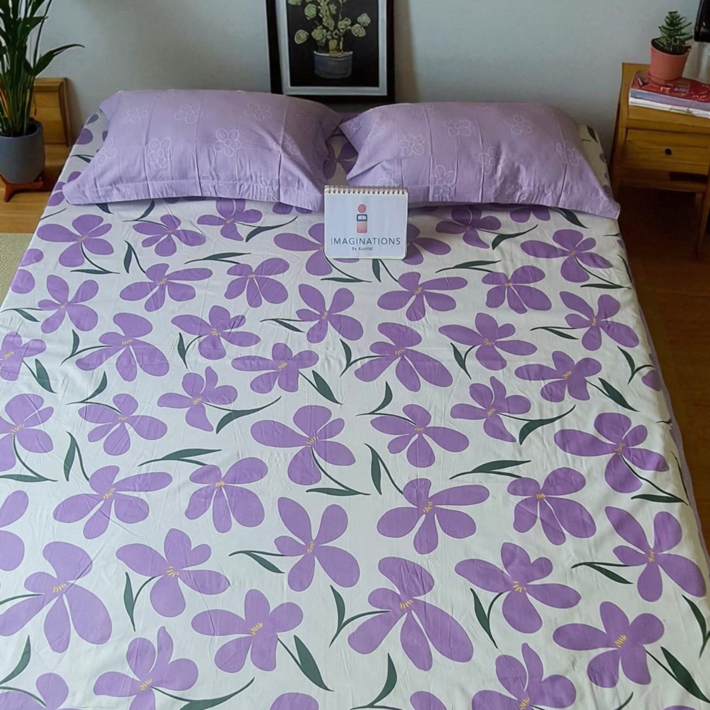 Floral King Pure Cotton Bedsheet — Purple