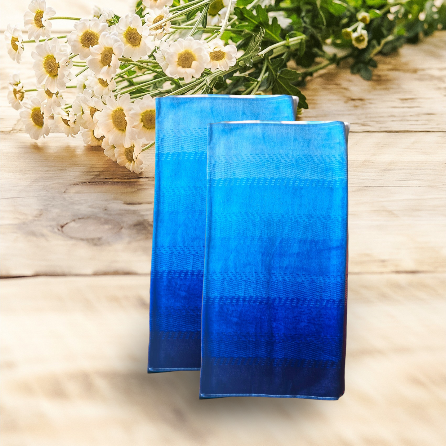 Ombre Cotton Hand Towels -Blue (Pair)