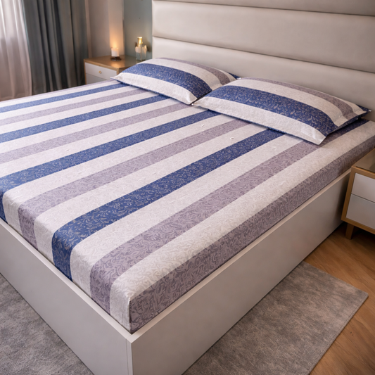 Geometric Queen Glaze  Cotton Bedsheet — Multistripes
