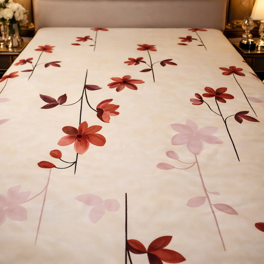 Floral Queen Glaze  Cotton Bedsheet —Cream Flowers