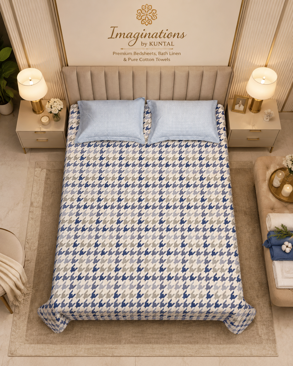 Geometric King Pure Cotton Bedsheet —Checkered