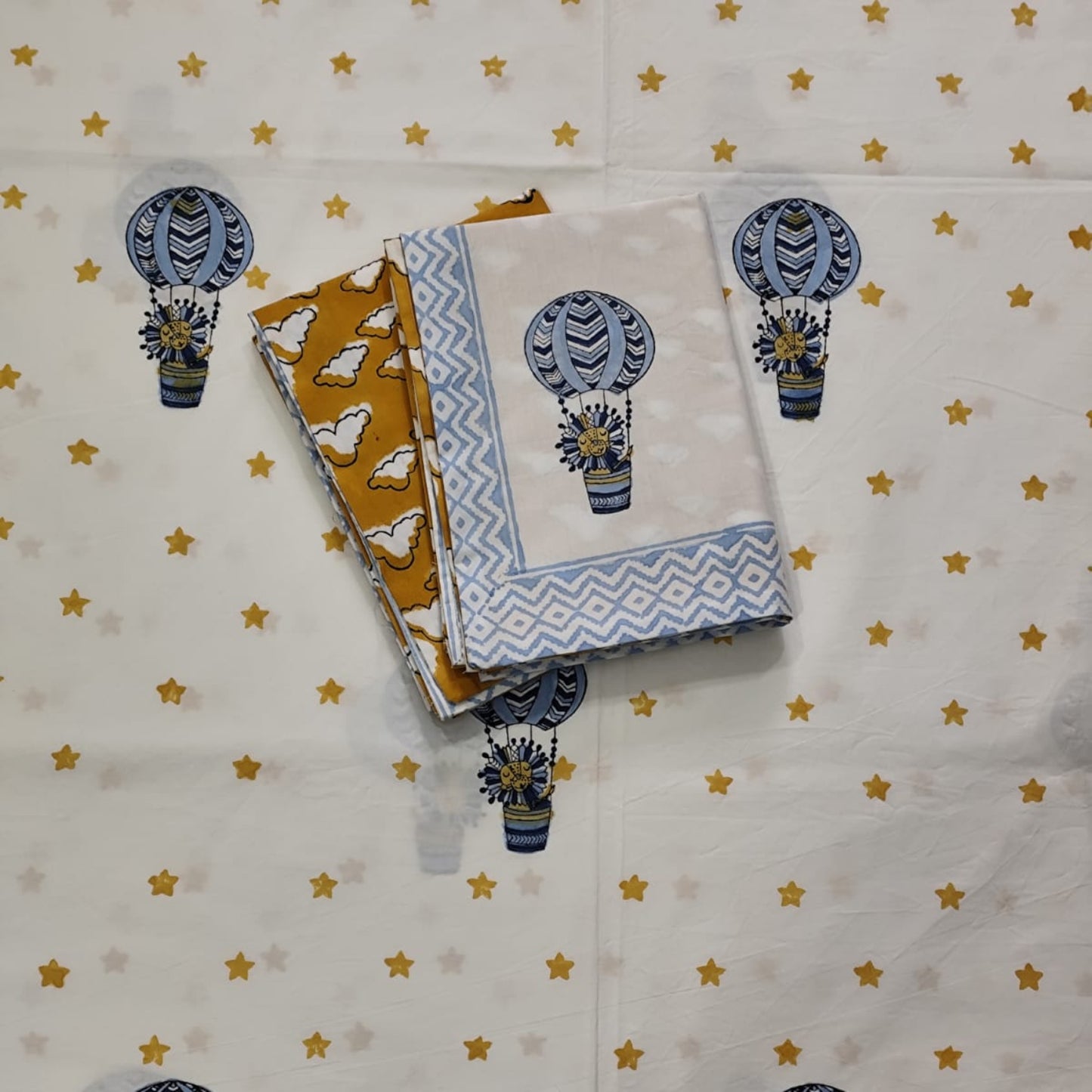 Hot Air Ballon Kids King Pure Cotton Bedsheet- Blue