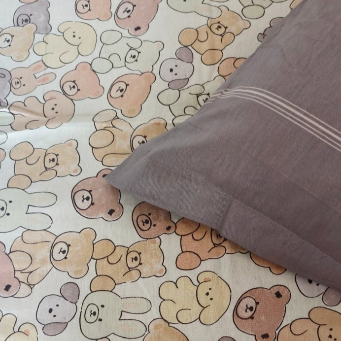 Kids Single Pure  Cotton Bedsheet — Multi Teddy