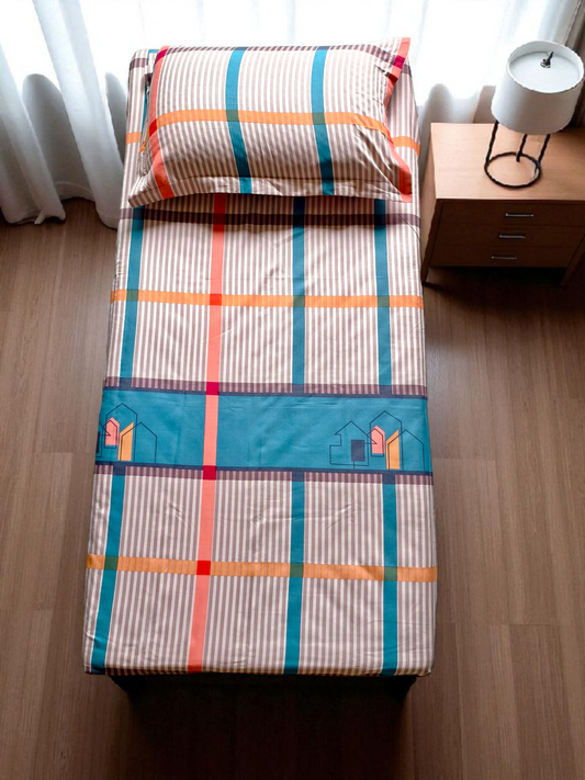 Geometric Single Glaze  Cotton Bedsheet — Beige Stripe