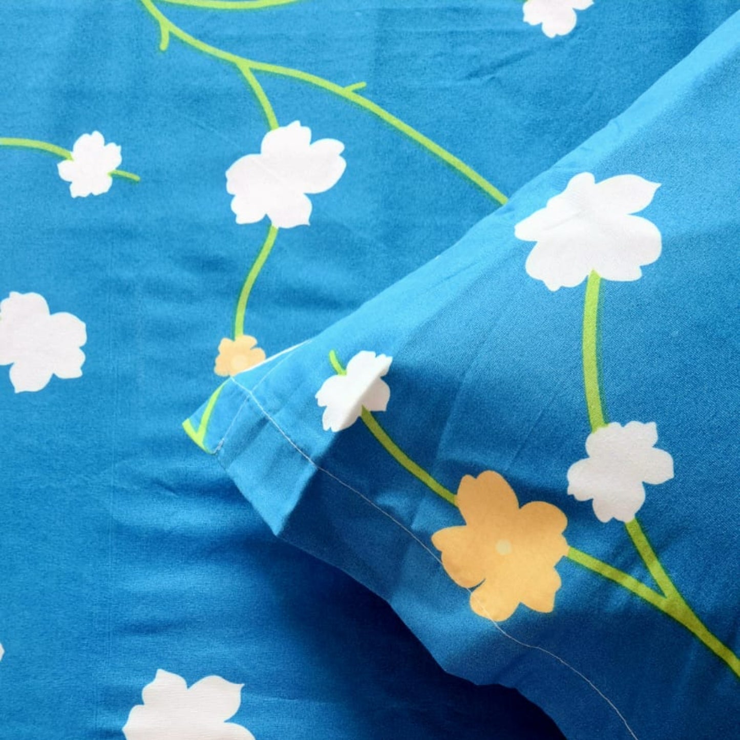 Floral Queen Glaze  Cotton Bedsheet — Blue -G04