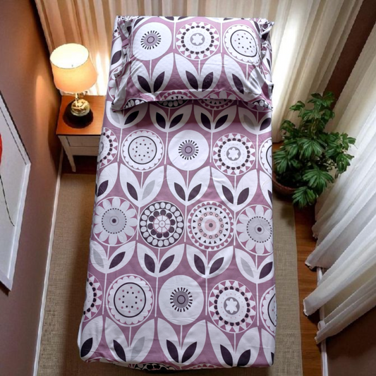 Floral Single Glaze  Cotton Bedsheet — Pink