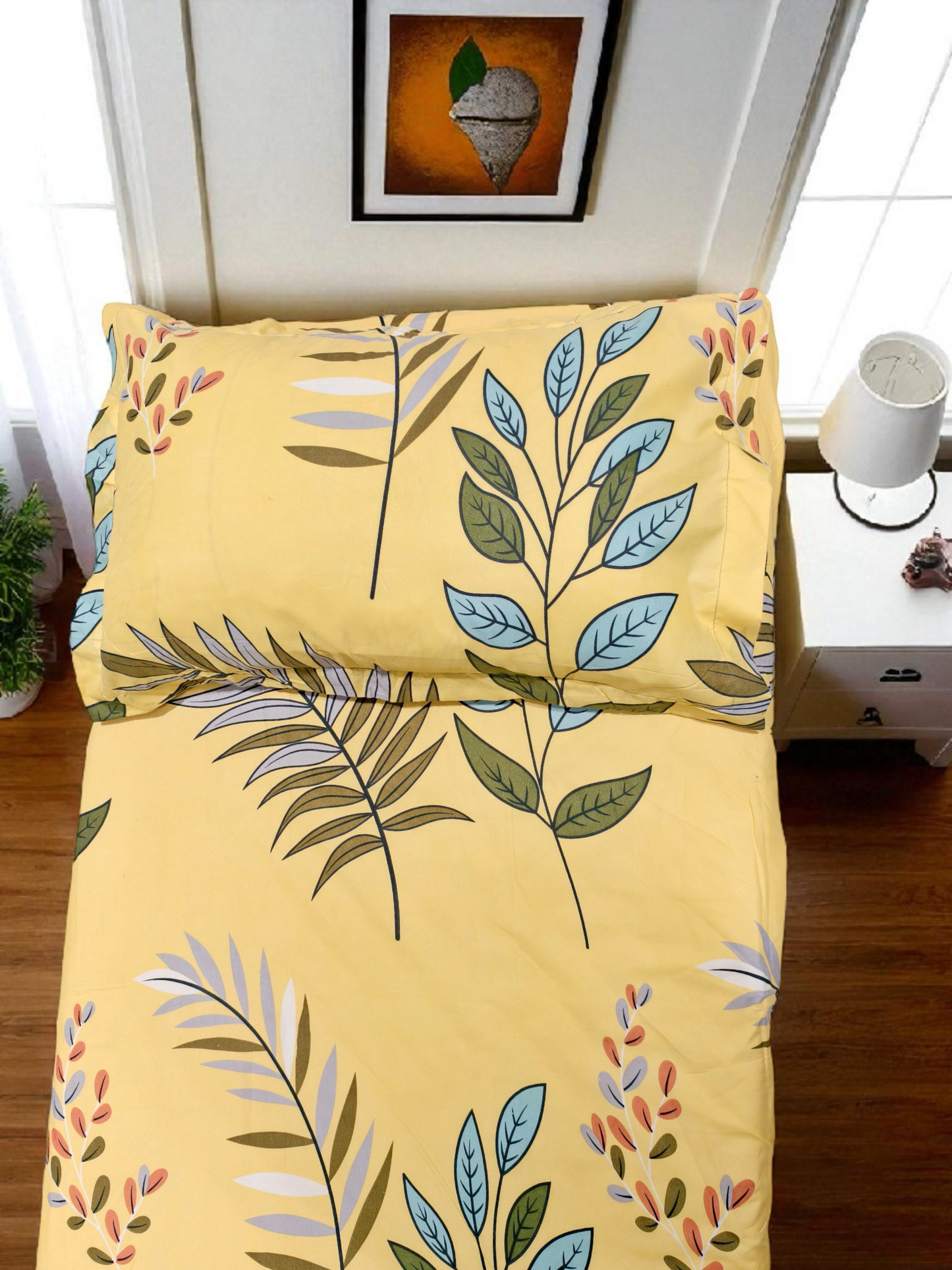 Floral Single Glaze  Cotton Bedsheet — Yellow