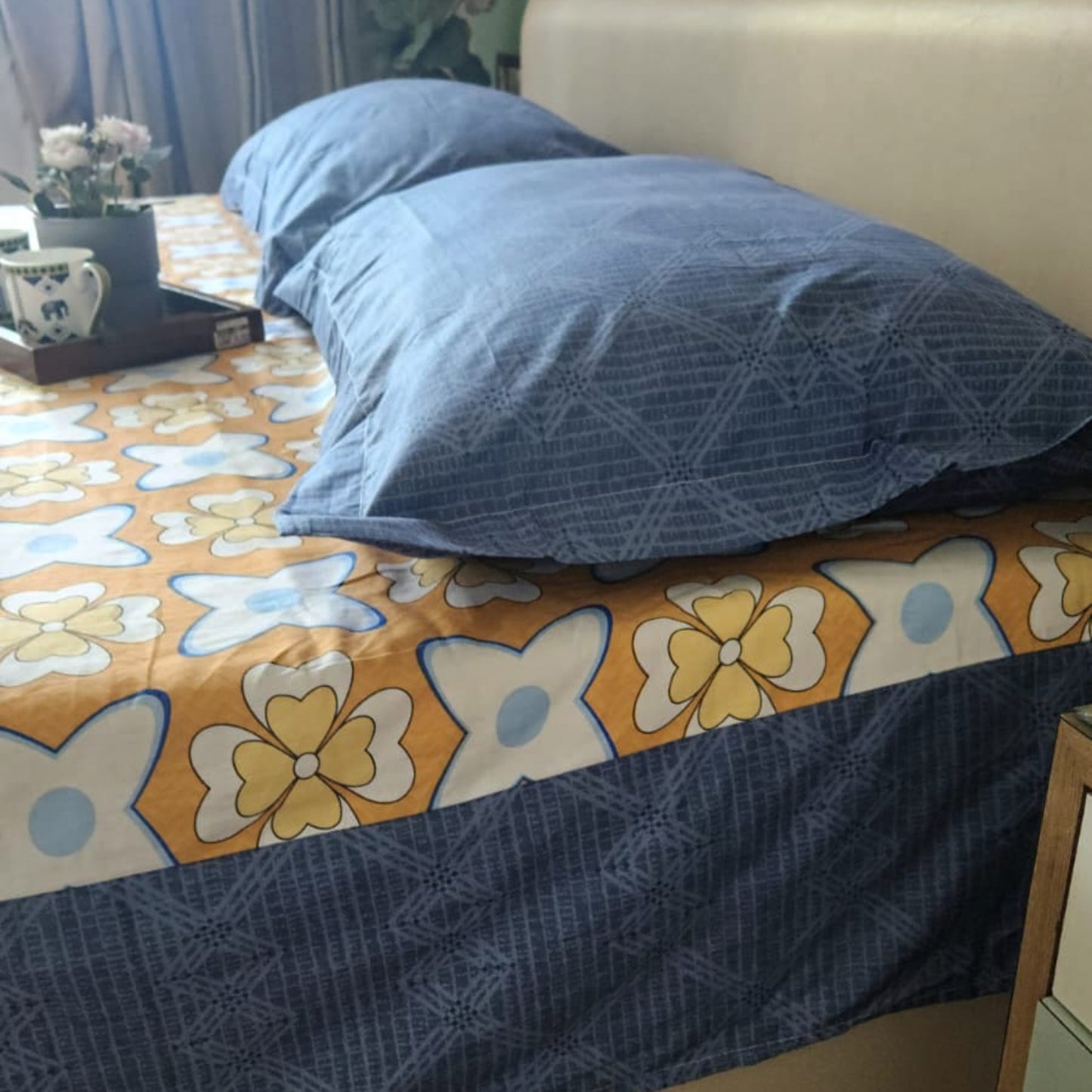 Floral King Pure Cotton Bedsheet —Orange