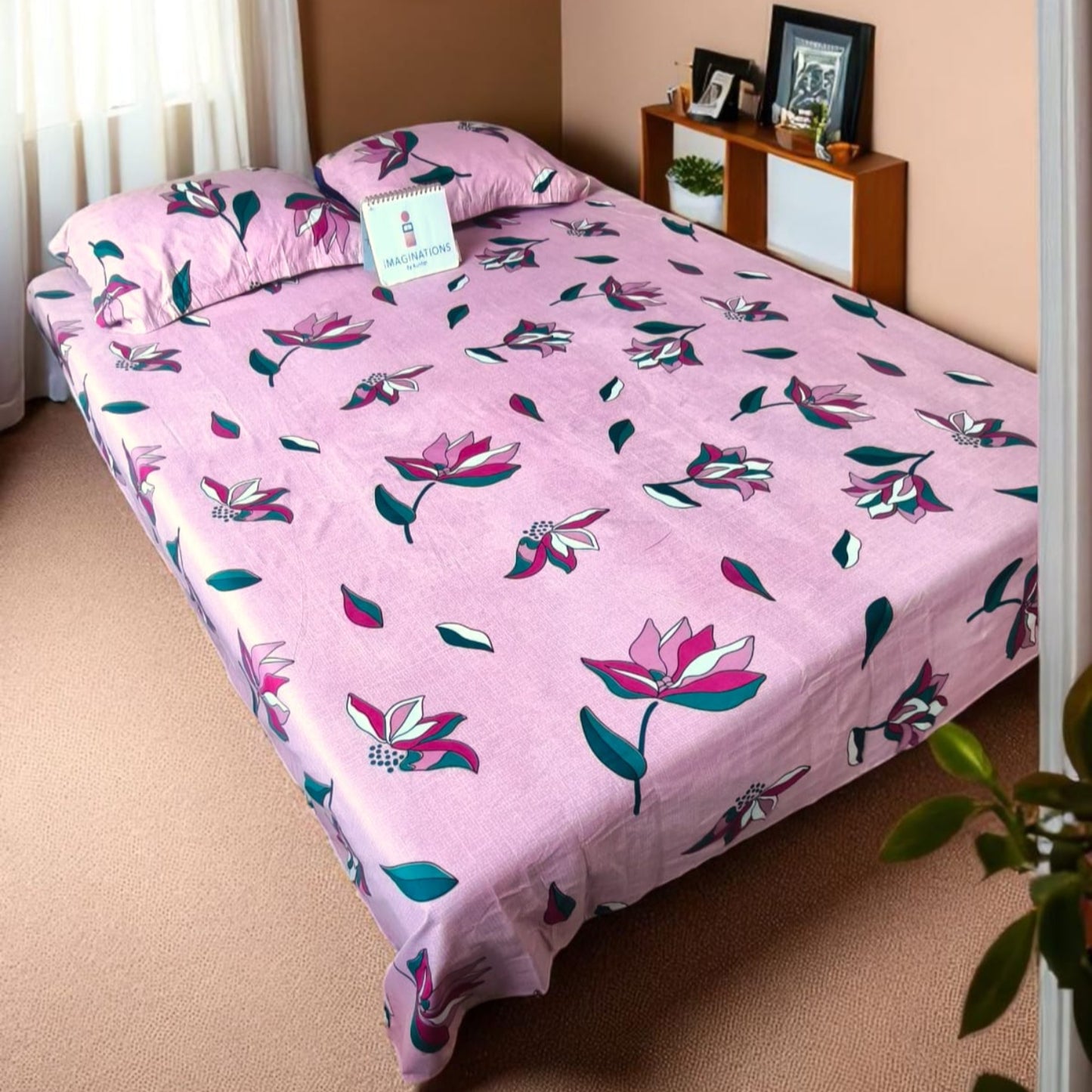 Floral Queen Glaze  Cotton Bedsheet — Pink