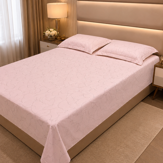 GeometricKing Pure Cotton Bedsheet — Pastel Pink