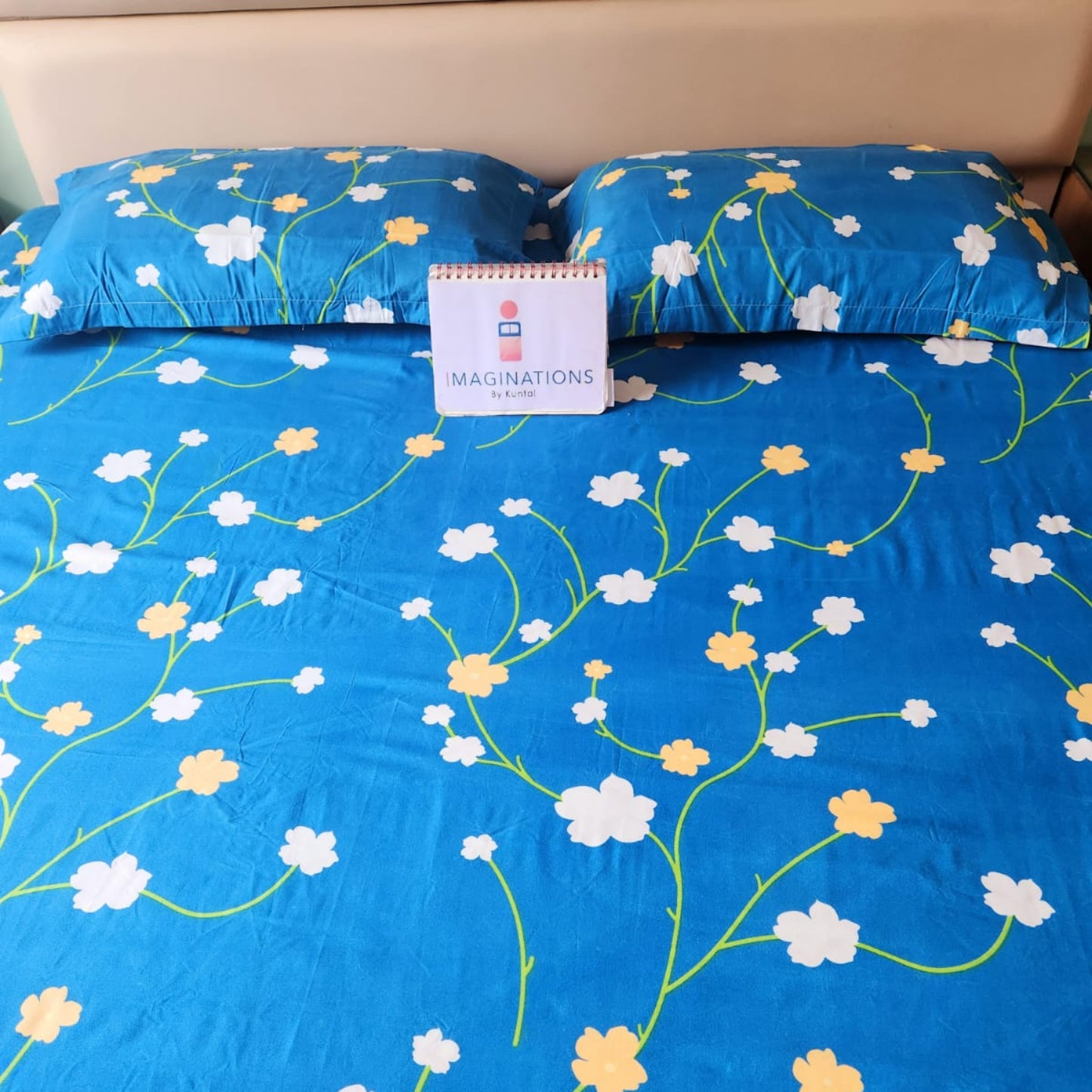 Floral Queen Glaze  Cotton Bedsheet — Blue -G04