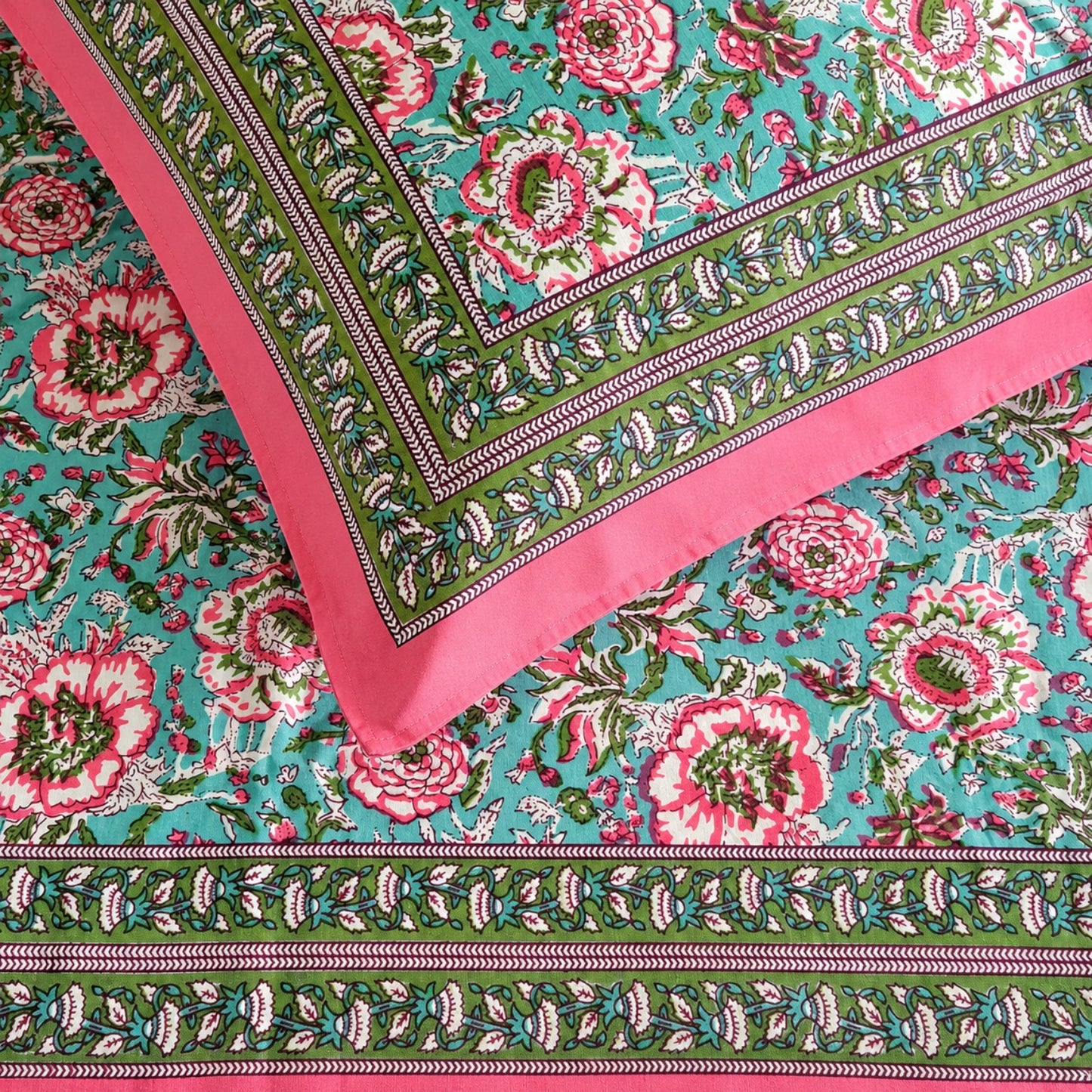 Floral Single Pure Cotton Bedsheet —Sea green