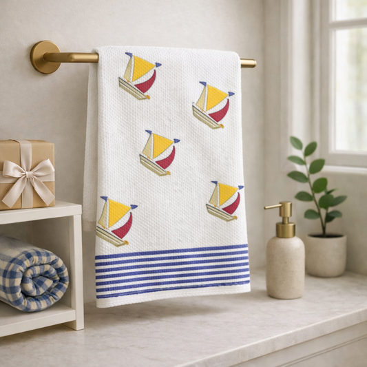 Kids Handblock Printed Waffle Towel-Little Sailors