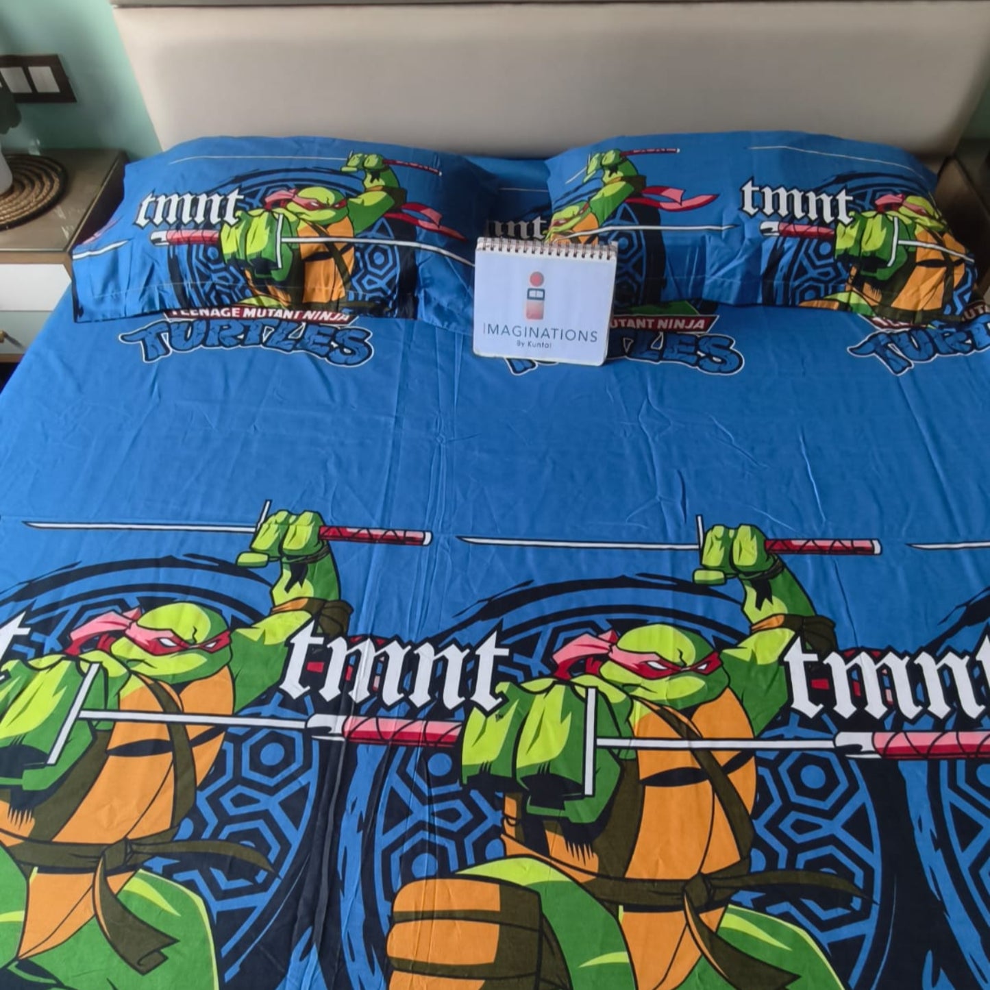 Kids Queen Glaze  Cotton Bedsheet —Blue Ninja Turtles