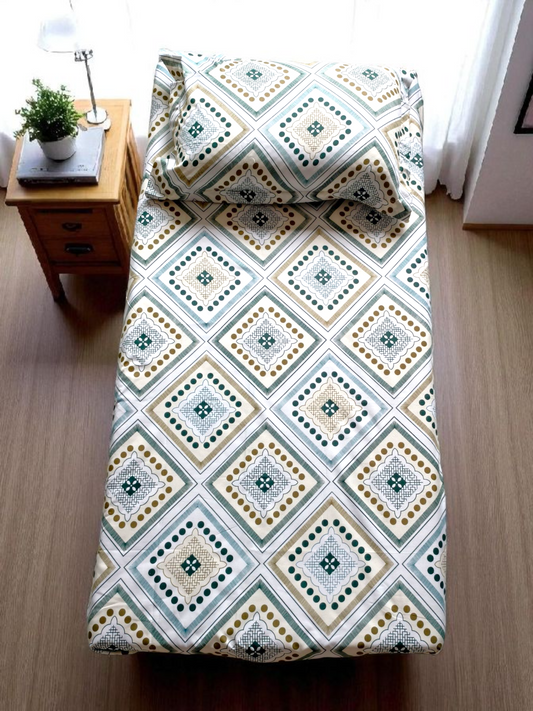 Geometric Single Glaze  Cotton Bedsheet — Green