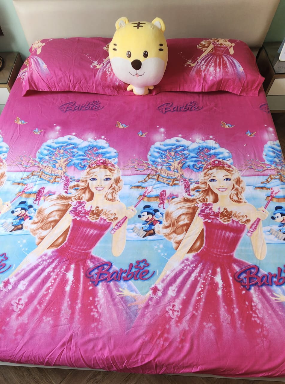 Kids Queen Glaze  Cotton Bedsheet —  Barbie Glam