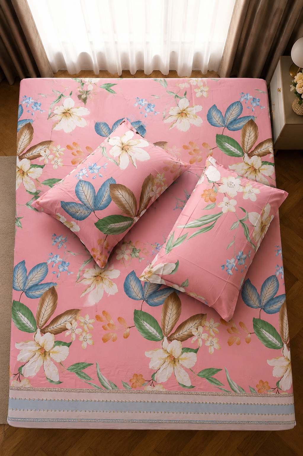 Floral King Pure Cotton Bedsheet — Deep Pink