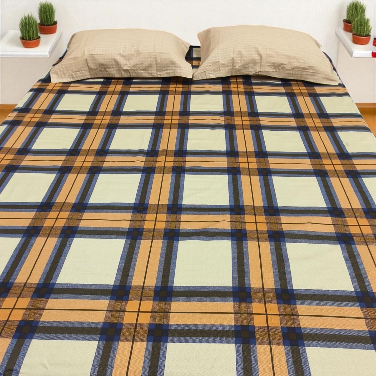 Geometric Queen Pure Cotton Bedsheet — Multicolour Checks