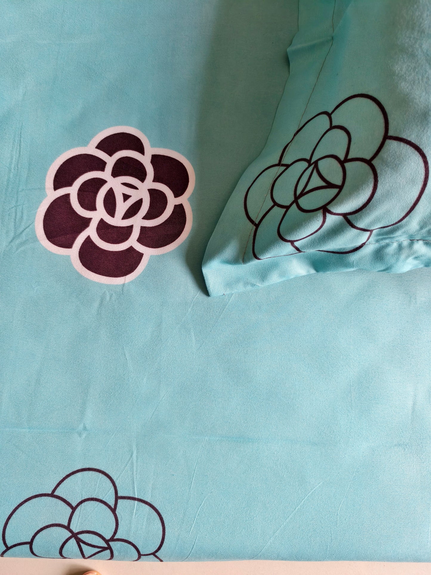 Floral Single Glaze  Cotton Bedsheet — Icy Blue