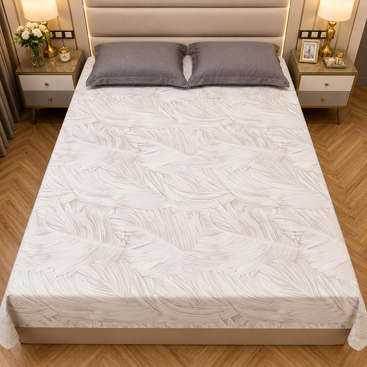 Geometric Queen Pure Cotton Bedsheet —Feather Print