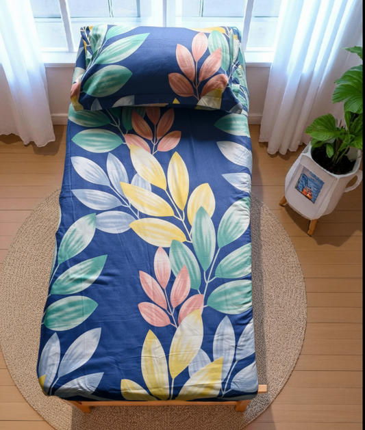 Floral Single Glaze  Cotton Bedsheet — Vibrant Blue