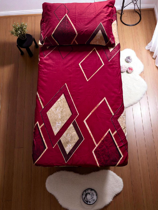 Geometric Single Glaze  Cotton Bedsheet — Red