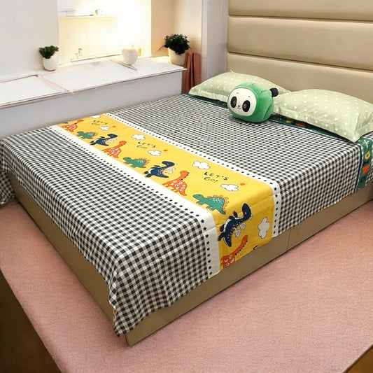Kids Queen Glaze  Cotton Bedsheet — Dinosaur Adventure