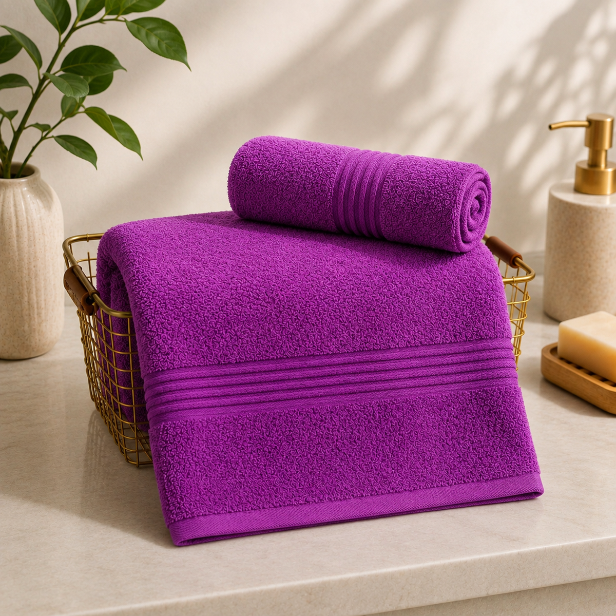 Bath Linen Jodi Hamper- Dark Brown & Purple (2+2)