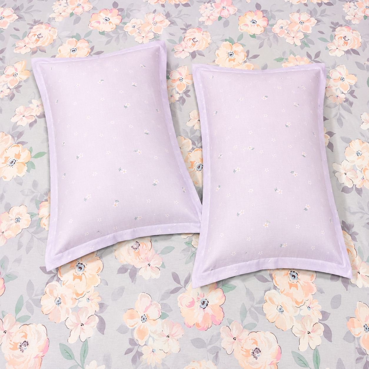 Floral Queen Pure Cotton Bedsheet —Pastel Blue