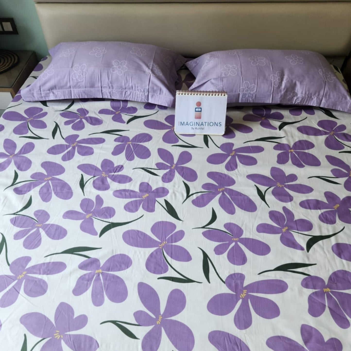Floral King Pure Cotton Bedsheet — Purple