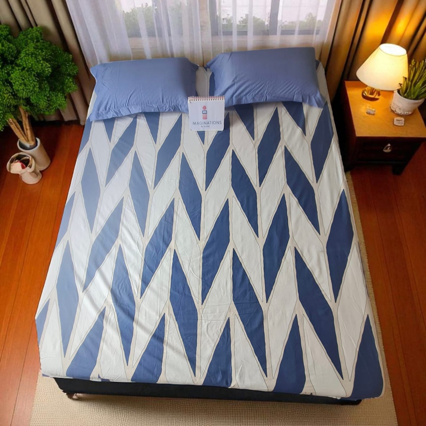 Geometric King Pure Cotton Bedsheet — Blue