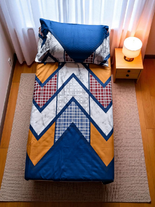 Geometric Single Glaze  Cotton Bedsheet — Deep Blue