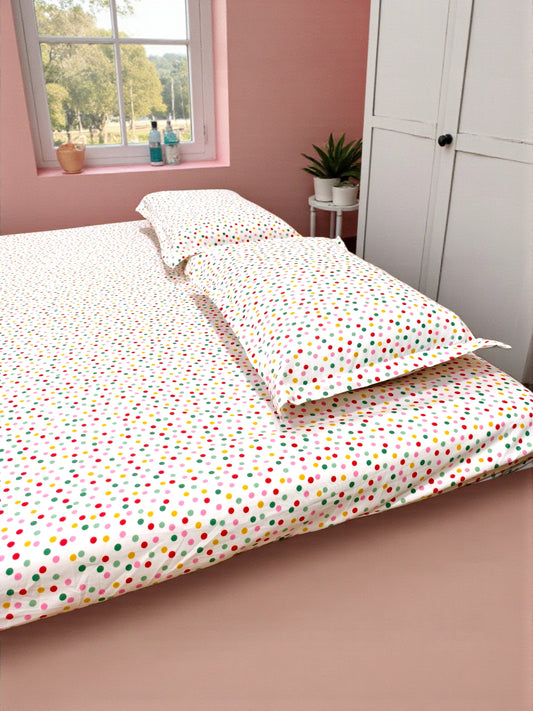 Geometric Queen Glaze  Cotton Bedsheet —Multi Dots