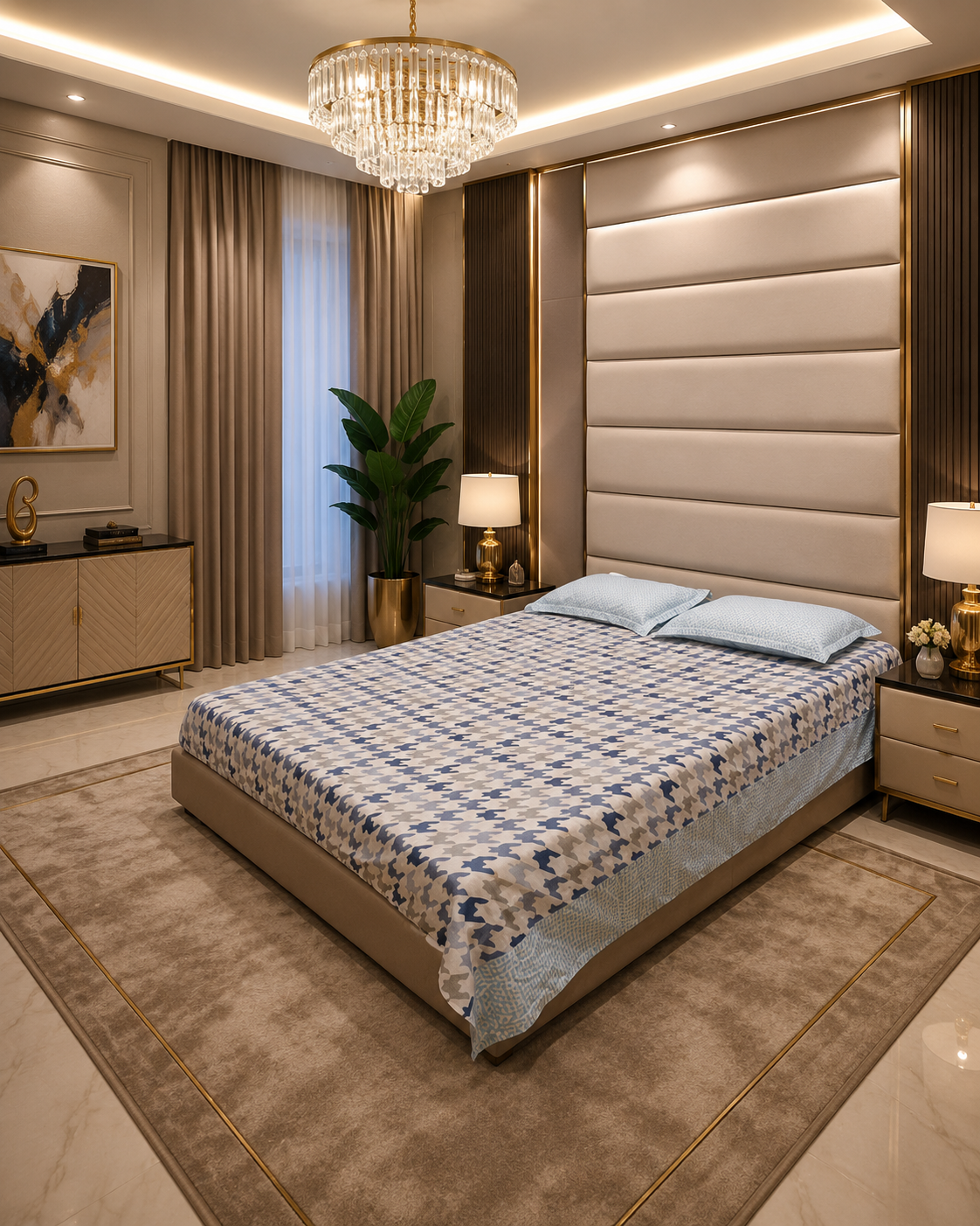 Geometric King Pure Cotton Bedsheet —Checkered