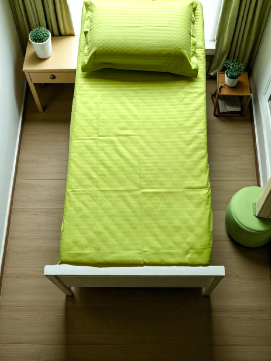 Geometric Single Glaze  Cotton Bedsheet — Green Stripes