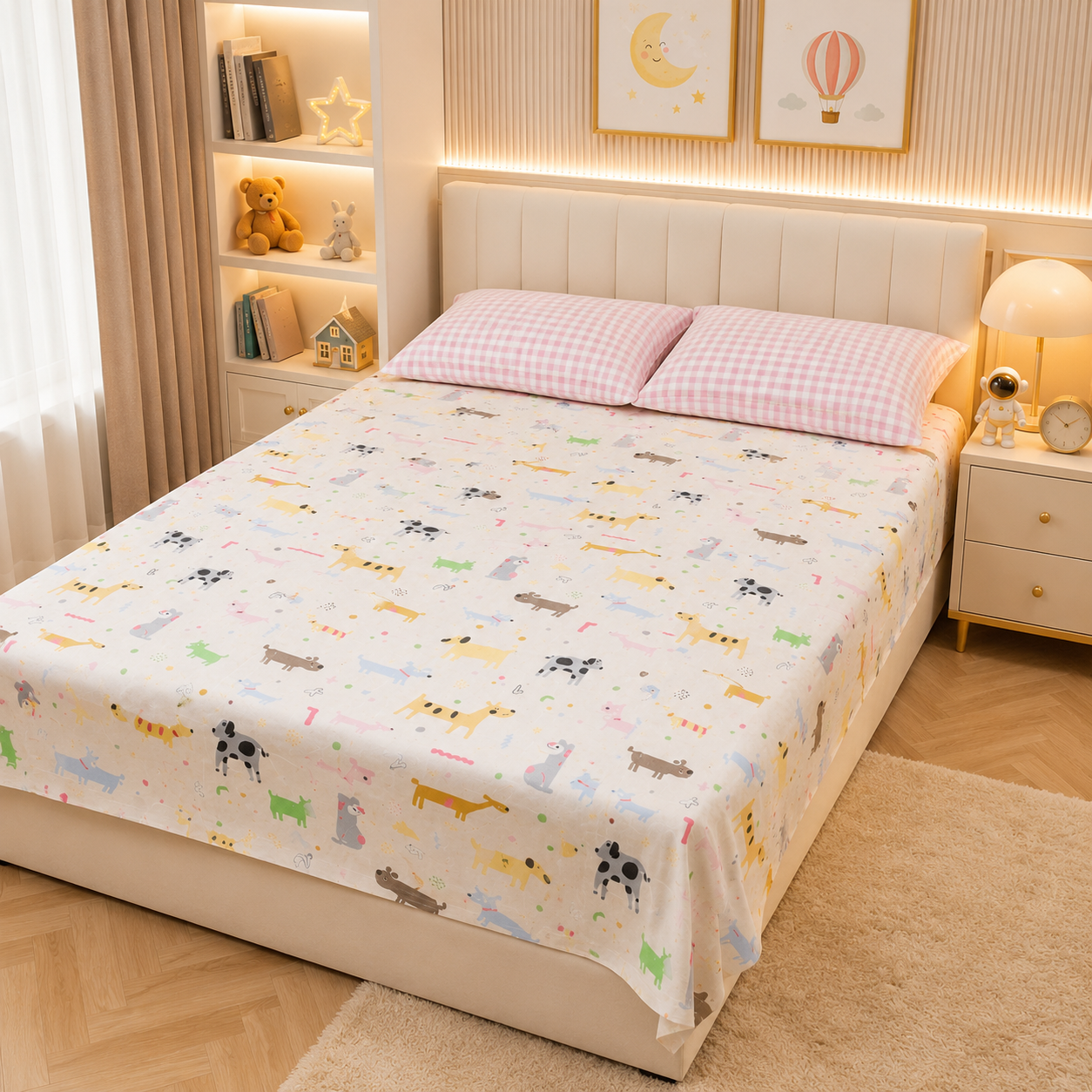 Puppy Love  Kids King Pure Cotton Bedsheet-White